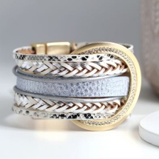 Cream & Gold Mix Large Hoop Multi Strand Leather Bracelet by Peace of Mind